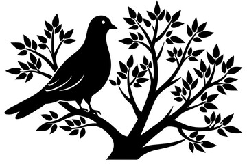 captured-a--dove--bird-on-a-tree-silhouette--black vector illustration