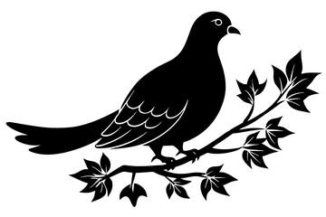 captured-a--dove--bird-on-a-tree-silhouette--black vector illustration