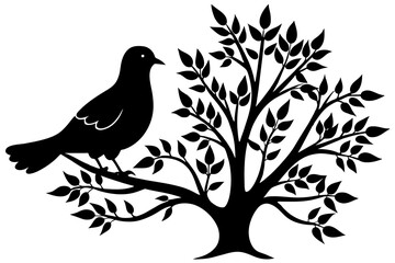 captured-a--dove--bird-on-a-tree-silhouette--black vector illustration