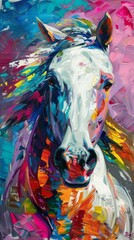 Abstract Oil Painting Horse Mural with Bold Brushstrokes and Knife Painting Techniques