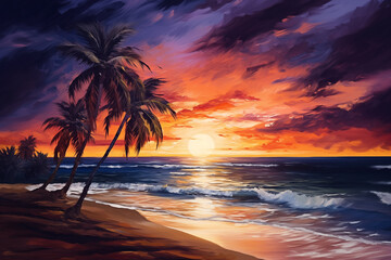 Sunset oil paints on canvas.