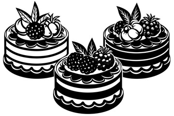 cake with berries three-set-cake-decorated-with-barries-vector-illustration