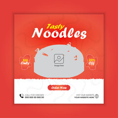 Delicious Noodles, Food Social Media Post Design or Web Banner Design Template