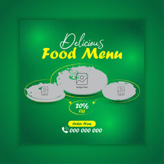 Delicious Restaurant Food Social Media Post Design or Web Banner Design Template