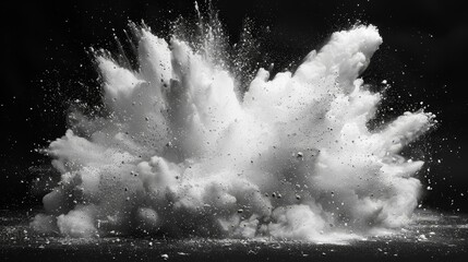Isolated white powder explosion on black background - obrazy, fototapety, plakaty