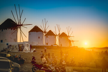 Mykonos windmills in Cyclades Archipielago, Greece.