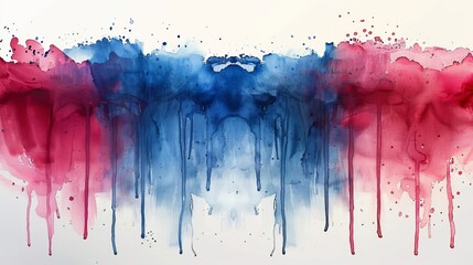 Dripping blue-red watercolor on white background. Banner with text, grunge element for decoration.