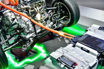 The prototype of a hybrid engine consists of a motor, a control unit and an electric power drive...