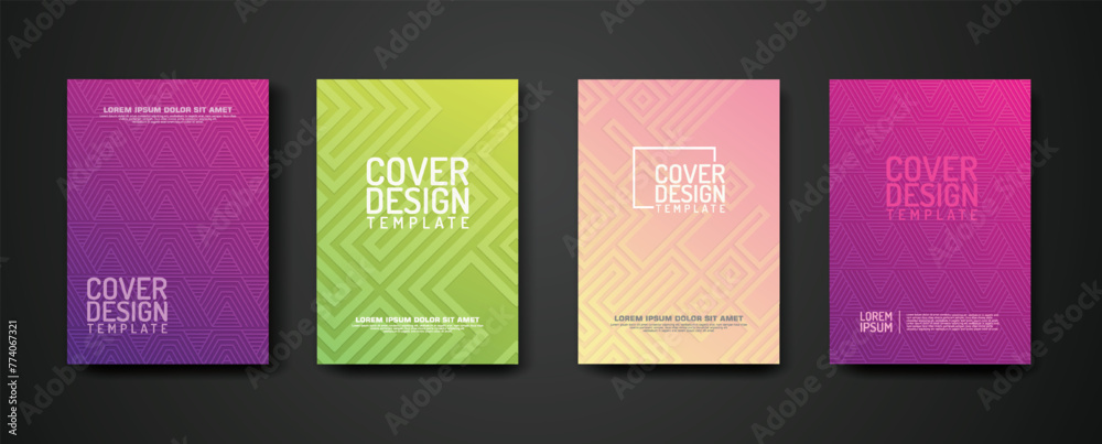 Poster set cover design template with geometric lines textured pattern background and dynamic gradation col