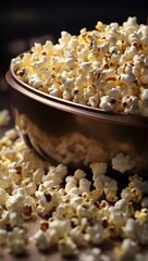 popcorn in a bowl and fallen popcorn around the bowl