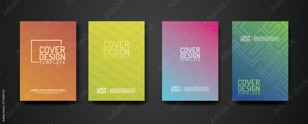 Poster set cover design template with geometric lines textured pattern background and dynamic gradation col
