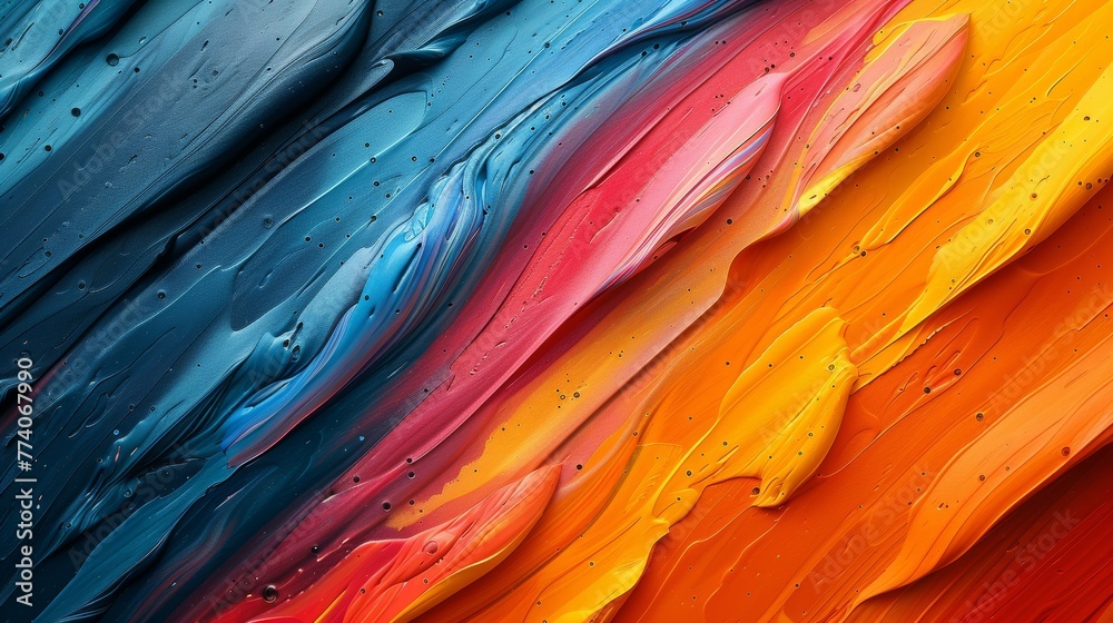 Poster background with stripes of multicolor and teal. ink texture on paper.