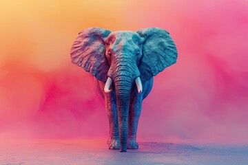 elephant standing on colorful vibrant backdrop, powerful gaze, 3D render - obrazy, fototapety, plakaty