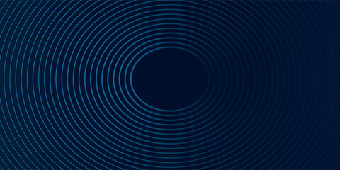 Futuristic abstract dark blue horizontal banner background. Glowing blue circle lines design. Swirl circular lines element. Future technology concept. Space for your text. modern.