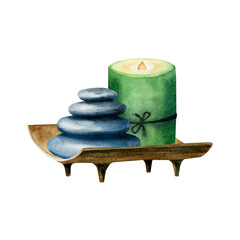 Watercolor candlestick for burning candle isolated on a white background.