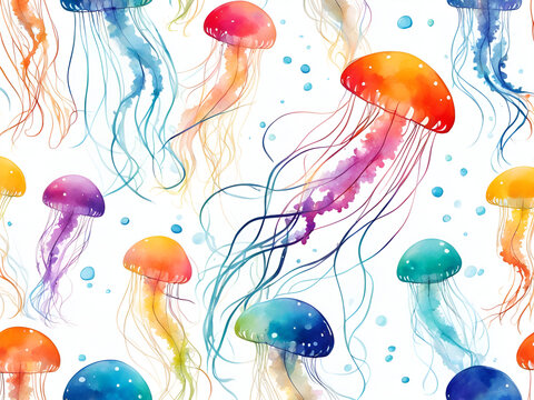 Colorful jellyfish illustration painting pattern wallpaper