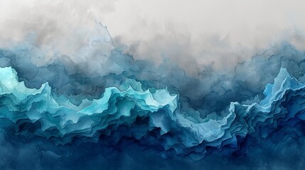 Watercolor background in teal and green color with liquid fluid texture