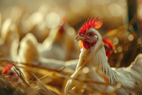 Close up photo of white chickens