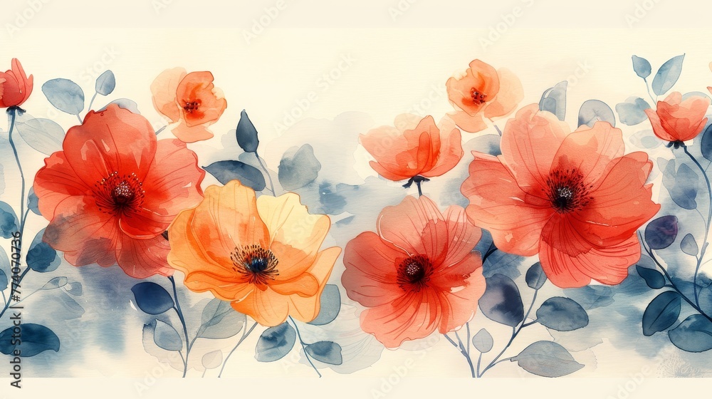 Poster Textiles and decorative items can benefit from this summer floral pattern with its look of unfinished watercolors