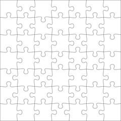 Puzzles grid template 10x6. Jigsaw puzzle pieces, thinking game and jigsaws detail frame design. Business assemble metaphor or puzzles game challenge vector.