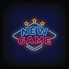 Neon Sign new game with brick wall background vector