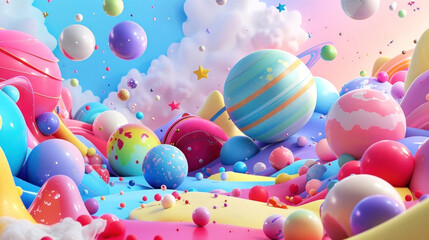 Dive into a whimsical world of vibrant colors and playful spheres