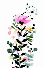 Vector hand drawn watercolor abstract flowers
