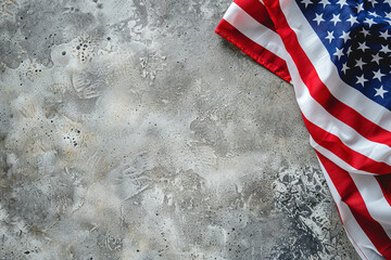 A fragment of the US flag on a concrete surface with copyspace for text.