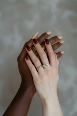 Interracial Hands Embrace in Unity and Friendship