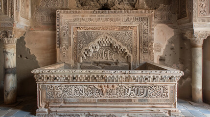 ancient tomb decorated with ornaments and calligraphy