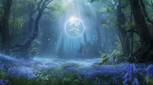 Enchanted Forest with Glowing Full Moon