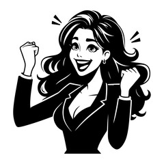 A excited positive lady with dressed vector silhouette, Black color silhouette, isolated white background 3