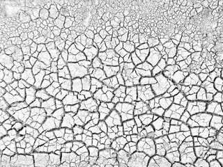 Closeup grayscale shot of a cracked dry floor