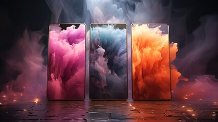 Smartphone mockup with abstract colorful background. 3D Rendering