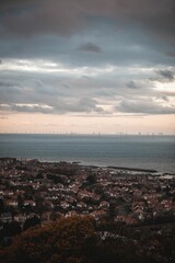 Vertical shot of the town on the shore. Colwyn Bay, Wales, UK.