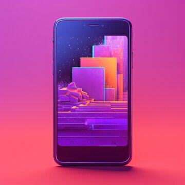 Smartphone with abstract city on screen. 3d render illustration.
