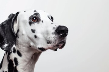 KS portrait of dalmatian dog looking to the side on whit. - obrazy, fototapety, plakaty