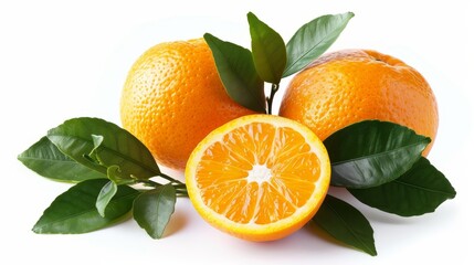 An orange fruit and an orange leaf. Clipping path.