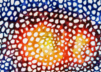 White dots on a colorful background. The dabbing technique near the edges gives a soft focus effect due to the altered surface roughness of the paper. - 774078983