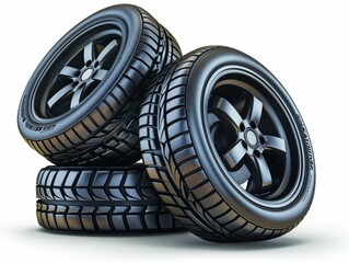 Obraz premium 3D stack of new black tires isolated on white background