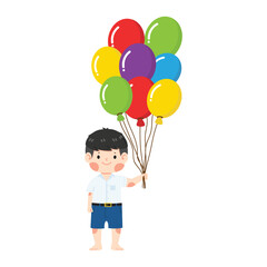 kid student holding balloons cartoon