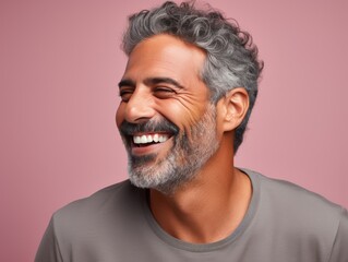 Fototapeta premium A man with a bright color clothing is smiling and laughing