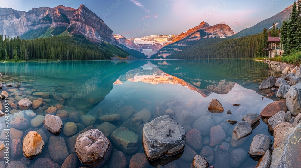 Wall mural Beautiful Lake Louise in Banff National Park, Canada. Photographed at sunrise.