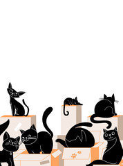 Cat silhouettes background in hand drawn design