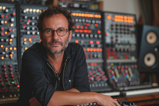 Sound engineer in a professional recording studio. Generative AI image