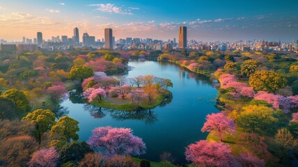 sunset over the river, Springtime Sakura Bliss Mountain and Sea Sakura s cherry blossom in the city