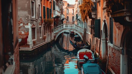 Canals, boats and bridges in Venice, Veneto, Italy - obrazy, fototapety, plakaty