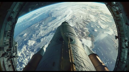 First-person view from a space station showing the Earth