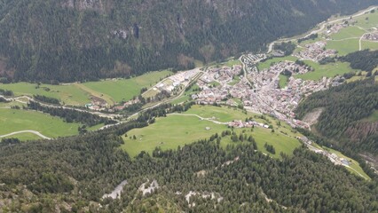 Fototapeta premium Aerial view of natural rocky scenery near the Dolomites Mountains in Italy