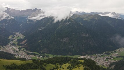 Naklejka premium Aerial view of natural rocky scenery near the Dolomites Mountains in Italy